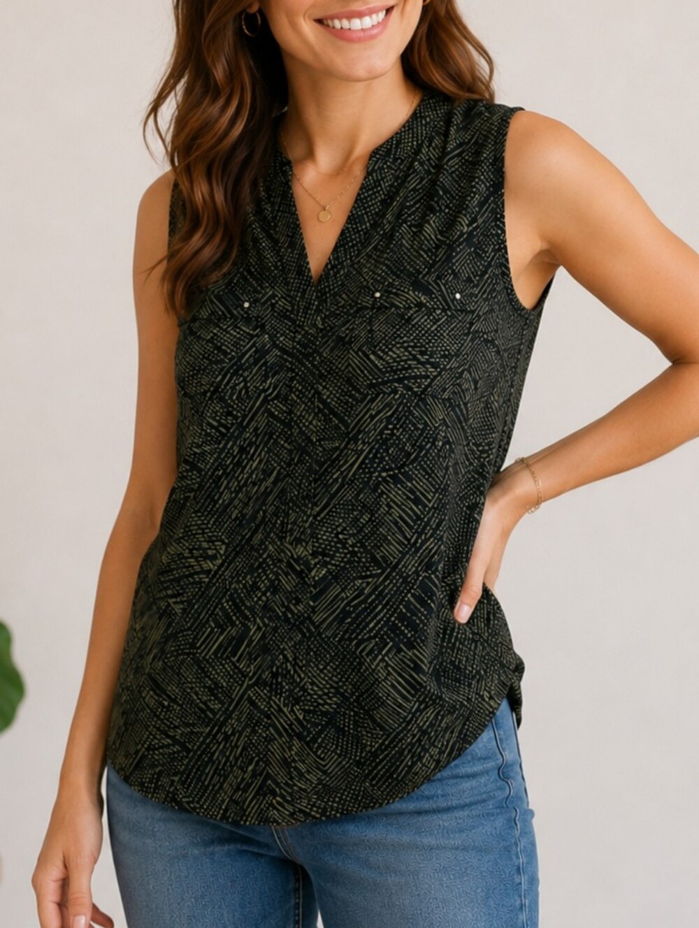 5/$15 Converse Green Geometric Button Blouse